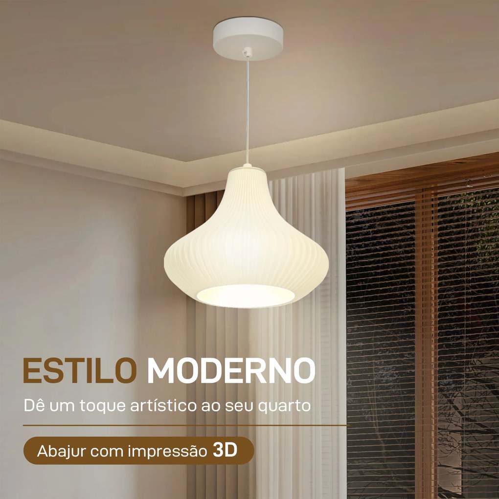 Candeeiro Suspenso Moderno Candeeiro de Teto com Ecrã de Impressão 3D Iluminação para Sala de Jantar Ø22x18 cm Branco
