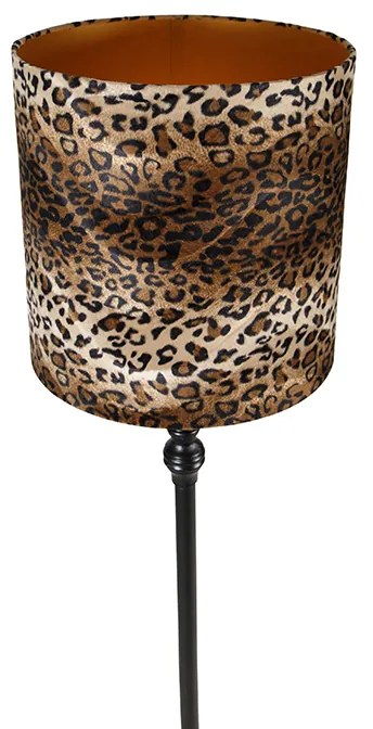 Candeeiro de pé preto com abajur de leopardo 40 cm - Classico Clássico / Antigo