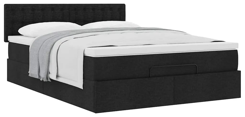 Cama otomana com colchão 140x190 cm tecido preto