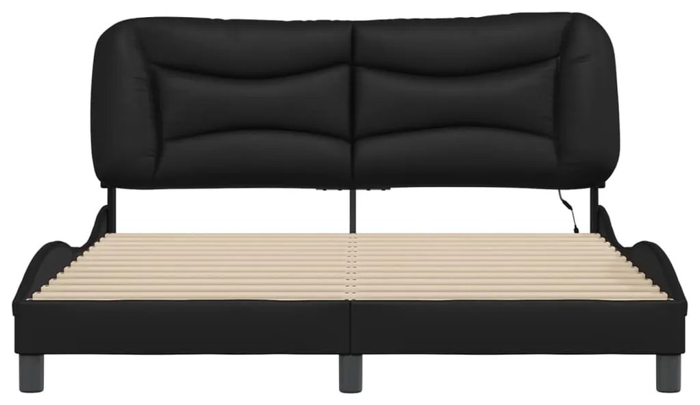Estrutura de cama c/ luzes LED 160x200cm couro artificial preto