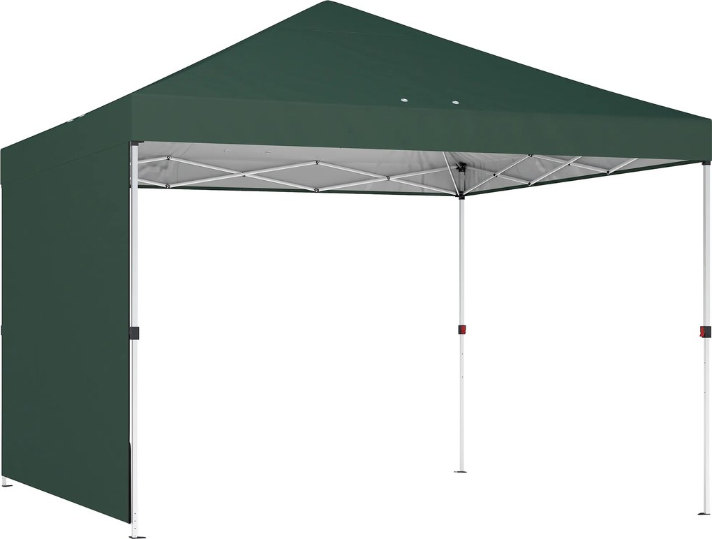 Tenda Dobrável 3x3 m Pop-up com Parede Lateral Proteção UPF50+ Empurre Central Altura Ajustável Verde