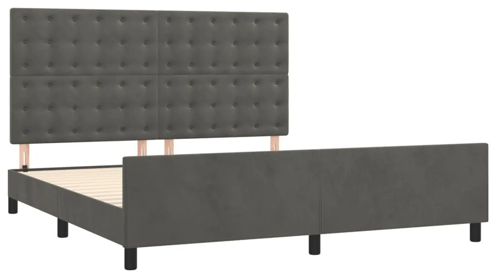 Estrutura de cama c/ cabeceira 180x200cm veludo cinzento-escuro