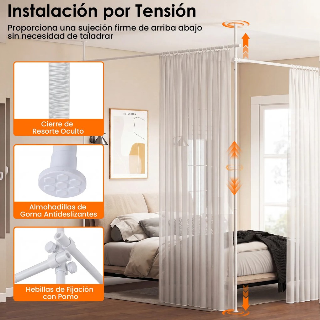 Barra para Cortina Divisória (CORTINAS NÃO INCLUIDAS), Instalação sem Perfuração, Branco