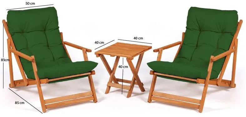 Conjunto de Mesa e Cadeiras de Jardim My007 – Verde Natural – 40/81x50