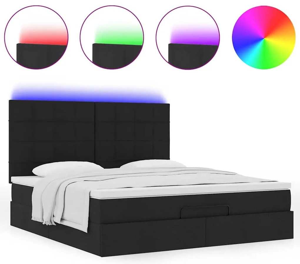 Estrutura de cama otomana com colchão 160x200 cm tecido preto