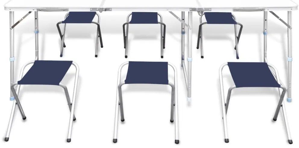 Conj. mesa campismo dobrável c/ 6 bancos altura ajust. 180x60cm