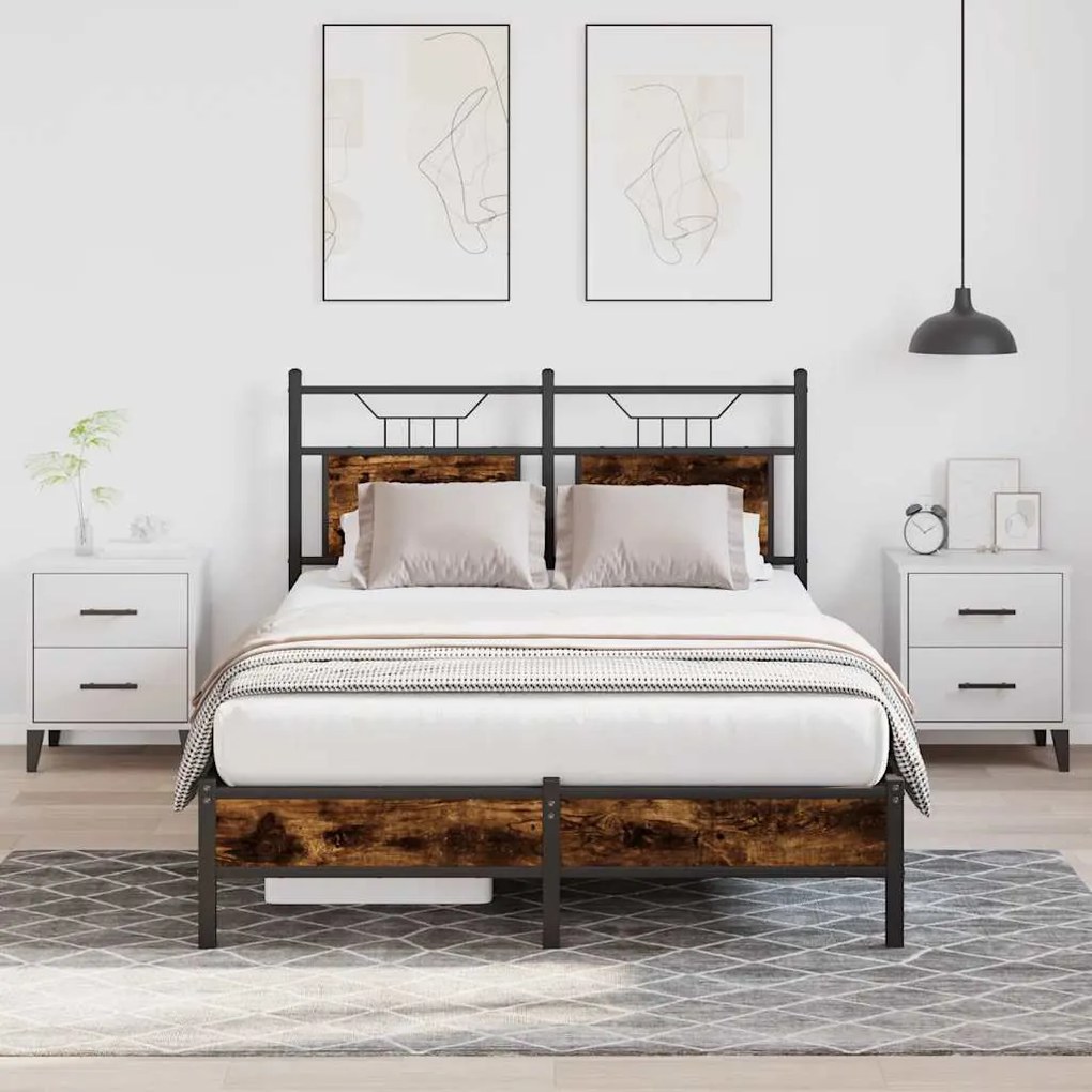 Estrutura de cama s/ colchão derivados madeira carvalho fumado