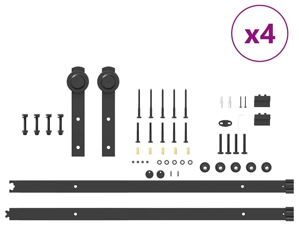 Kit de ferragens para porta deslizante 200 cm aço preto