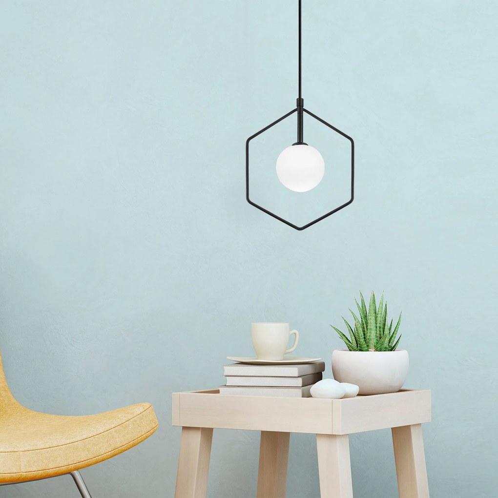 Candeeiro Chandelier Geometri – Preto e Branco – 22 x 12 cm