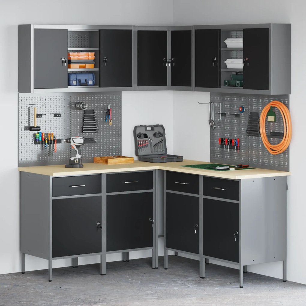 Conjunto de Armário e Painel de Ferramentas com 12 Peças vidaXL Preto em MDF e Metal