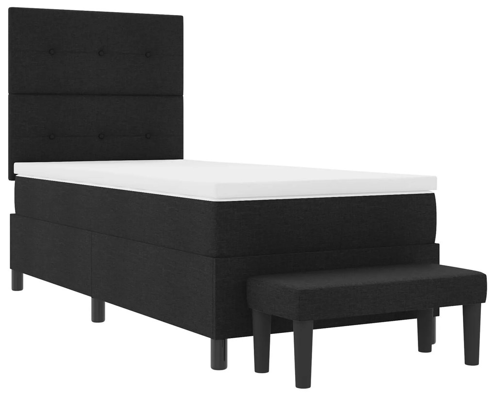 Cama Box Spring com Colchão e Banco Preto 90x190 cm Tecido