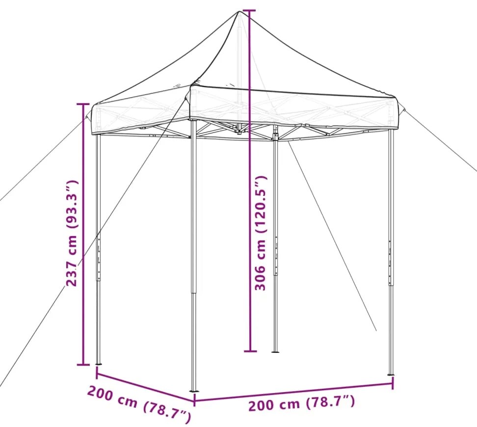 Tenda para festas pop-up dobrável 200x200x306 castanho