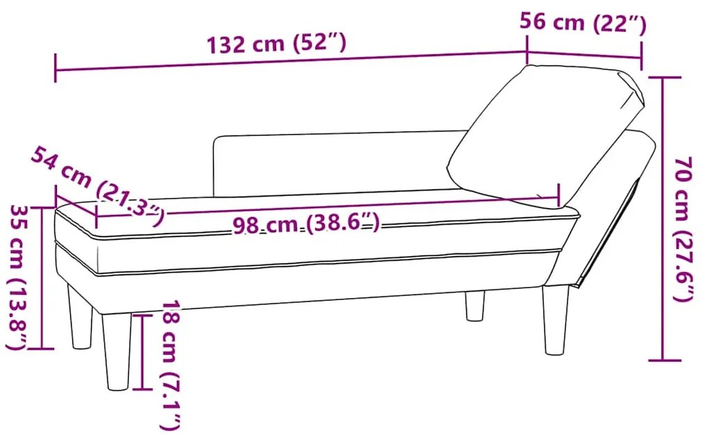 Chaise lounge c/ almofada/apoio de braços direito veludo