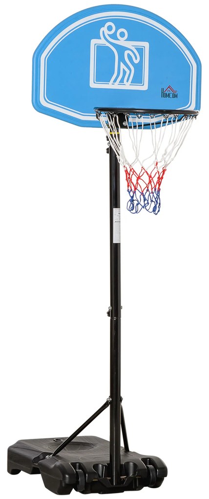 HOMCOM Tabela de Basquetebol para Exterior com Altura Ajustável 160-210cm Cesta de Basquetebol com Rodas Tabela de PE e Base Recarregável 76x70x197,5-254cm Preto e Azul