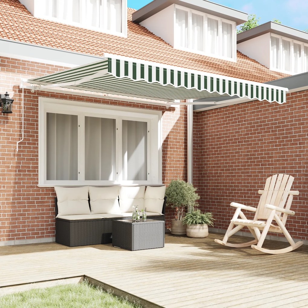 Toldo Retrátil Manual Verde e Branco 350x250 cm