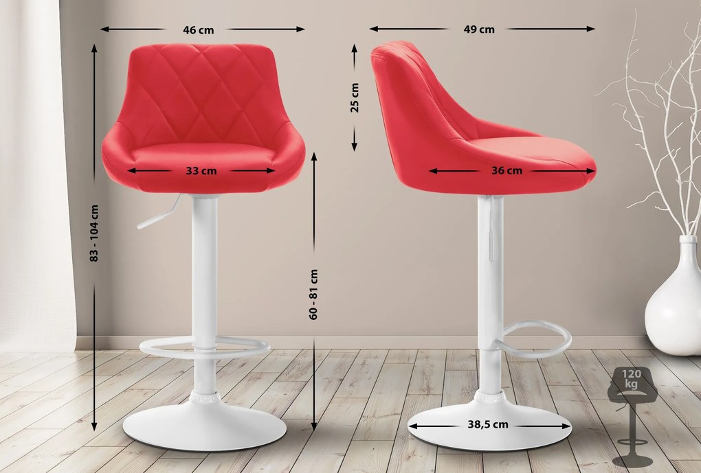 Banco de bar Lazio em couro sintético vermelho