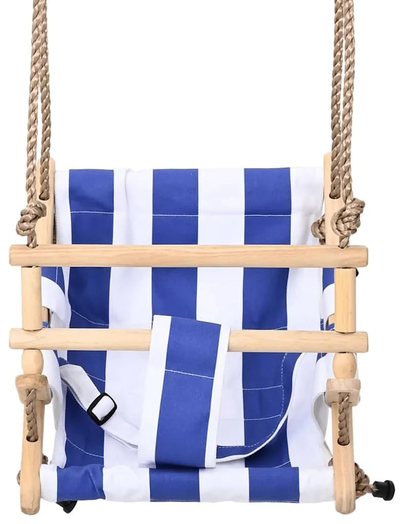 Baloiço para bebé com cinto segurança em algodão madeira azul