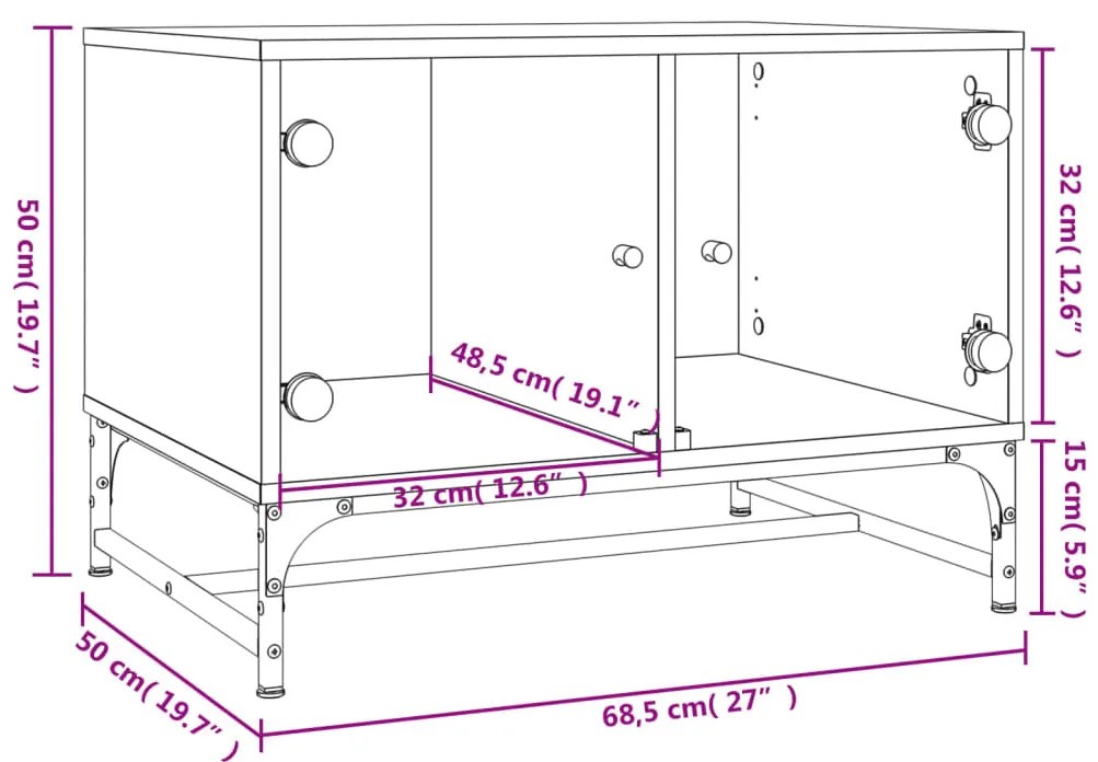 Mesa de centro c/ portas de vidro 68,5x50x50 cm branco