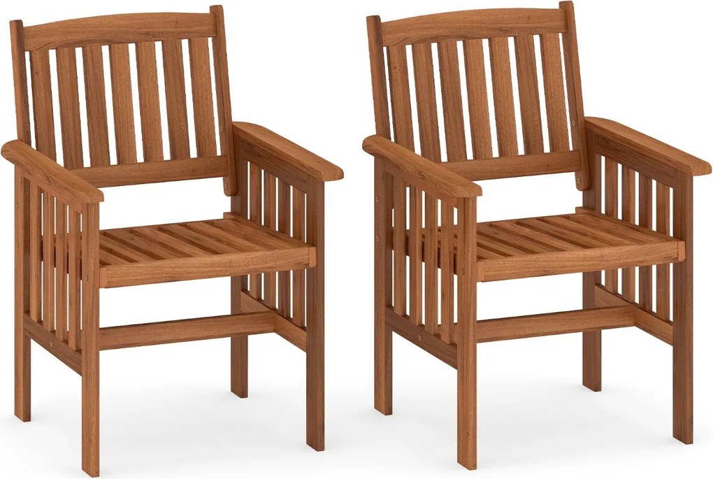 Conjunto de 2 cadeiras de jardim para exterior em madeira maciça, com encosto inclinado e assento em ripas, para varanda, pátio, terraço ou piscina Na