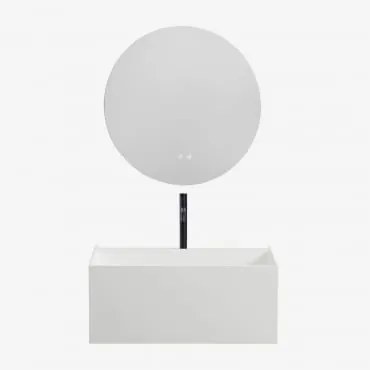 Conjunto De Móveis De Banheiro De Resina Com Pia Integrada E Luz Led Nerine Branco & Redondo Led E Anti-embaciamento Ø70 Cm Solyn & Preto - Sklum
