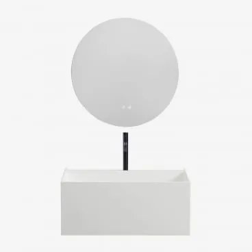 Conjunto De Móvel De Casa De Banho Suspenso Em Resina Com Lavatório Integrado E Luz Led Nerine Branco & Redondo Led E Anti-embaciamento - Sklum