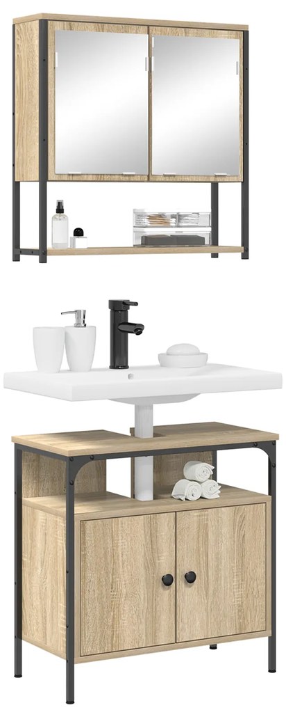 Conjunto de Armário de Banheiro de 2 Peças em Madeira Sonoma