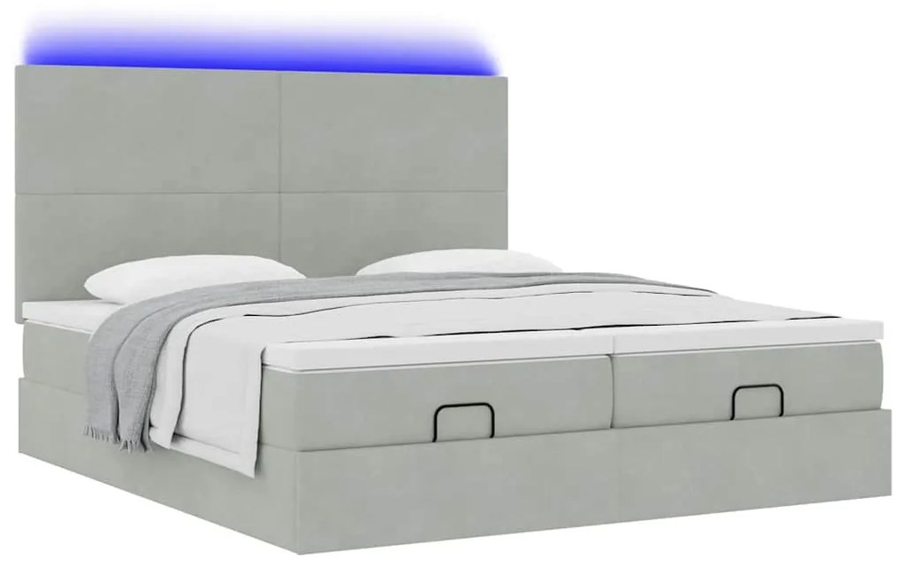 Estrutura cama otomana colchões 200x200cm veludo cinzento claro