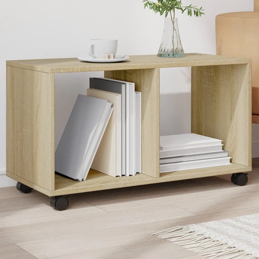 vidaXL Móvel com rodas 72x33x42,5 cm deriv. de madeira carvalho sonoma