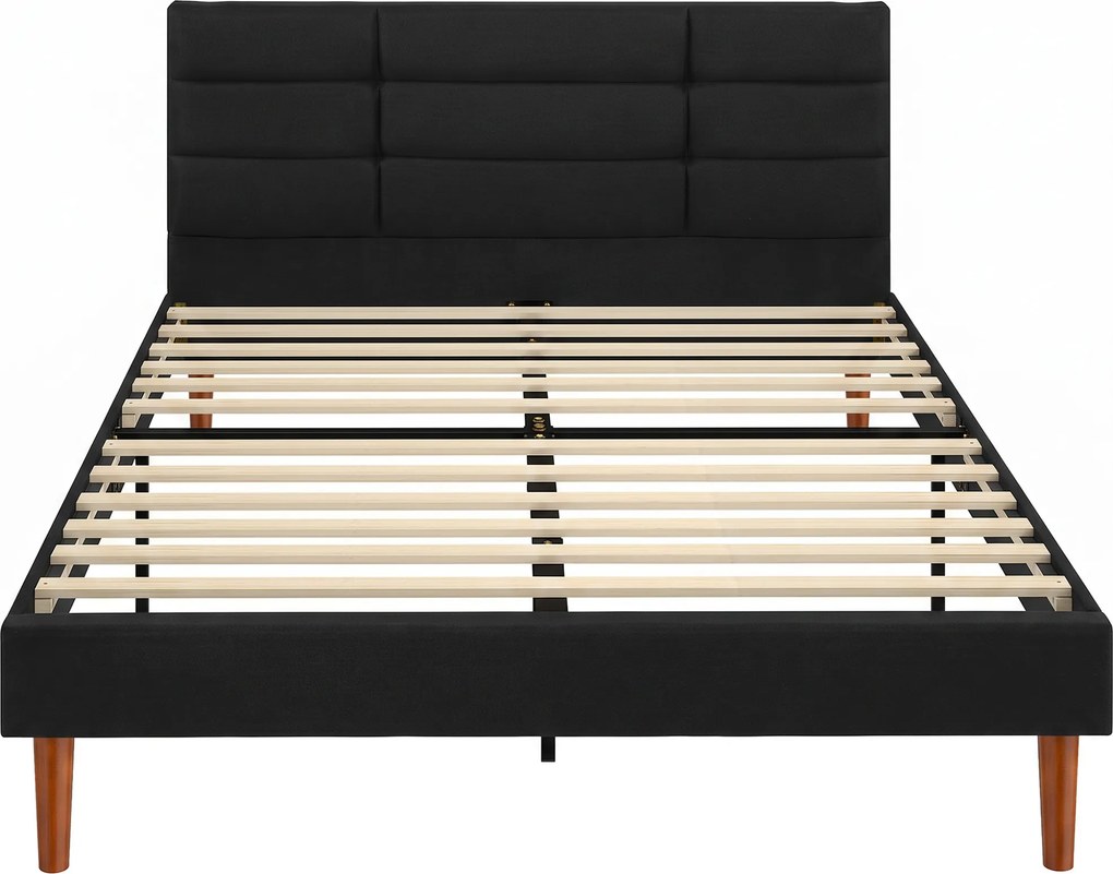 HOMCOM Estrutura de Cama 140 x 200 cm com Ripas de Madeira, Cama de Casal Estofada Efeito Linho, Armazenamento Inferior, Sem Ruído, Preto | Aosom Portugal