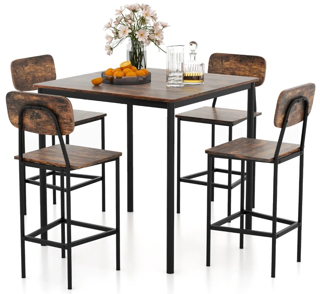 Conjunto de mesa de jantar alta e 4 cadeiras altas de 5 peças com estrutura em aço para casa ou restaurante Café
