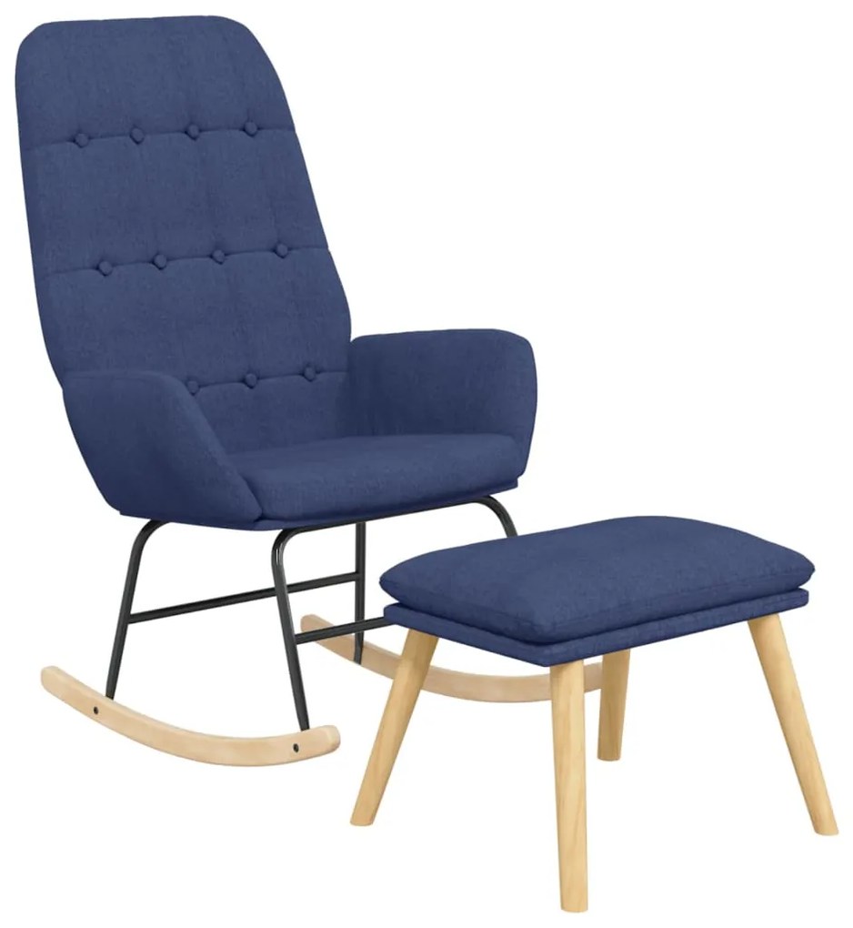 Cadeira de baloiço com apoio de pés tecido azul