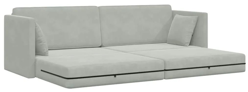Sofá Cama de Chão 2-em-1 Cinza Claro 213x144x60 cm Veludo