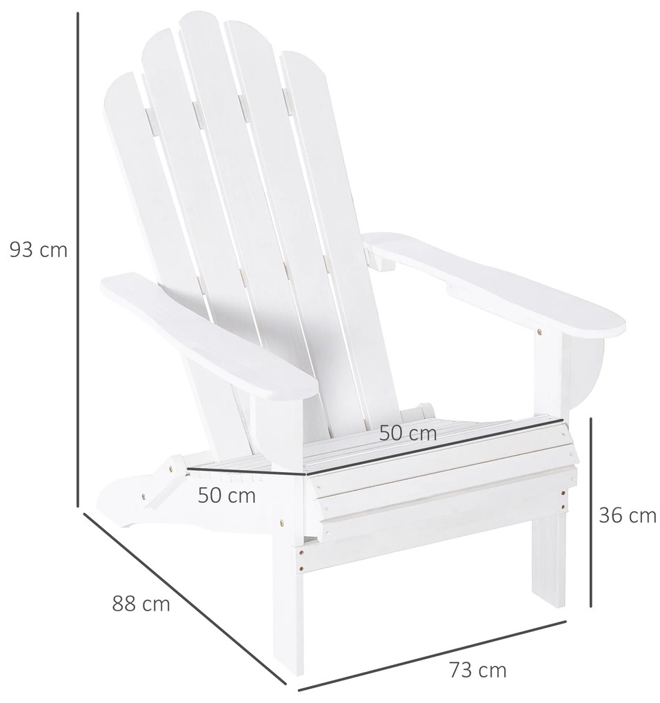 Outsunny Cadeira Adirondack de Madeira Dobrável Cadeira de Jardim com Apoio para os Braços e Encosto Alto para Terraço Balcão Exterior Carga Máx. 113kg 73x73x92cm Branco