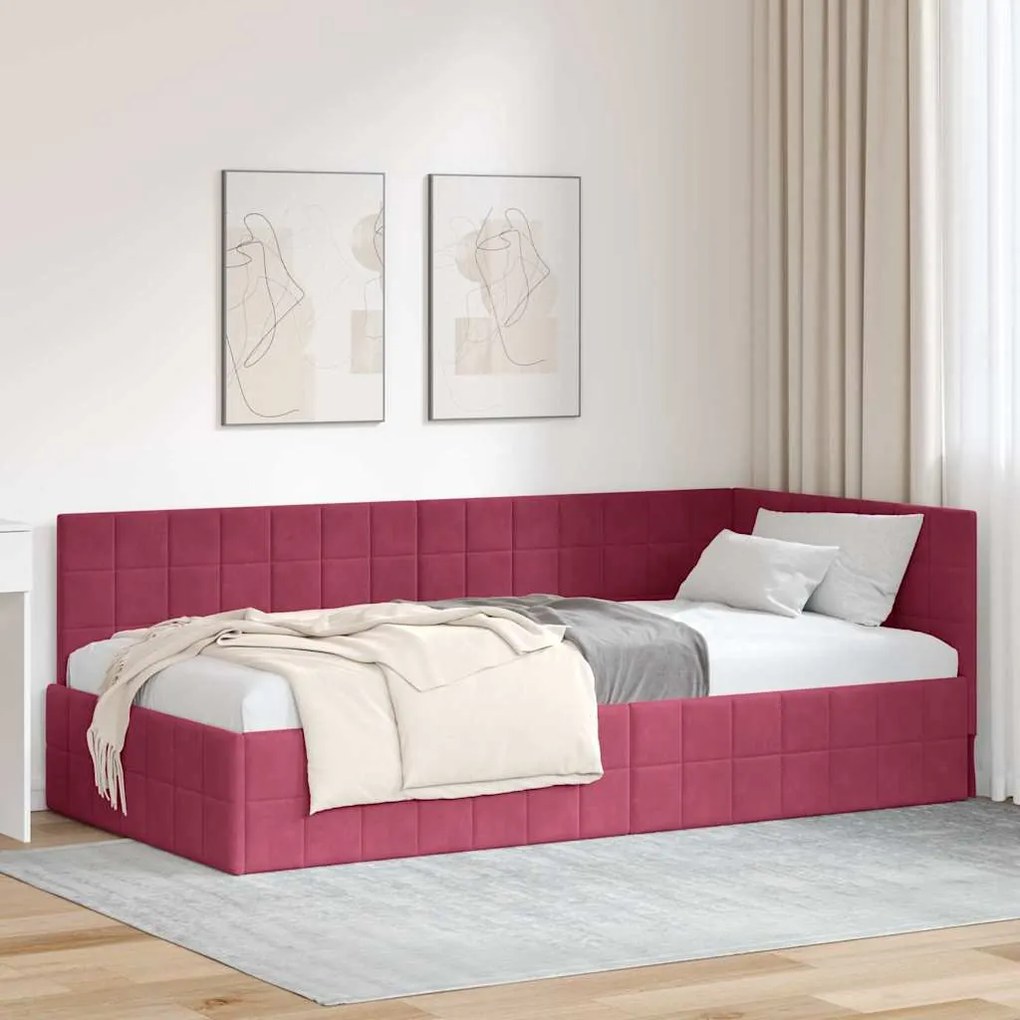 vidaXL Estrutura de Cama de Canto Vinho Vermelho 90 cm x 190 cm Veludo