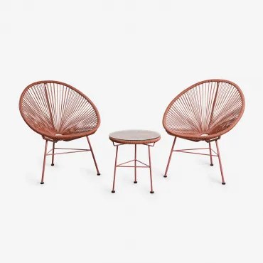 Conjunto De Jardim Com 2 Poltronas E Mesa Auxiliar Em Aço E Rattan Sintético New Acapulco Terracota - Sklum