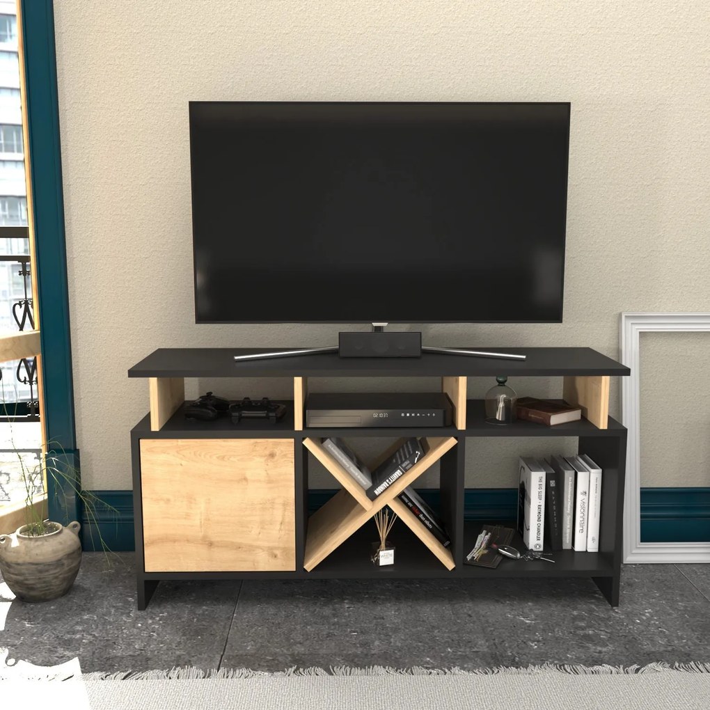 Móvel de TV Auburn – Antracite e Carvalho – 120 cm x 29,9 cm x 60,6 cm