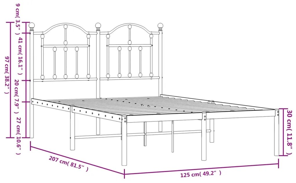 Estrutura de cama com cabeceira 120x200 cm metal preto