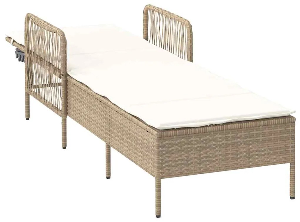 Espreguiçadeira Bege e creme Vime PE 157 x 55 x 92 cm Dobrável
