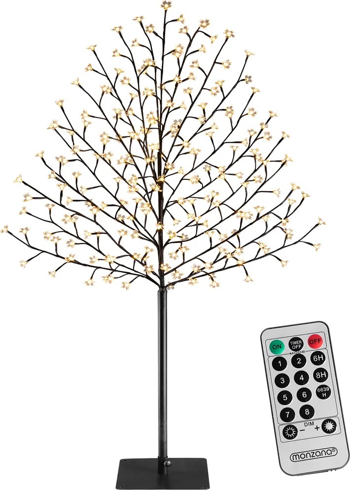 Árvore de cerejeira em flor com controlo remoto Ø20 x 180 cm Branco quente + Preto