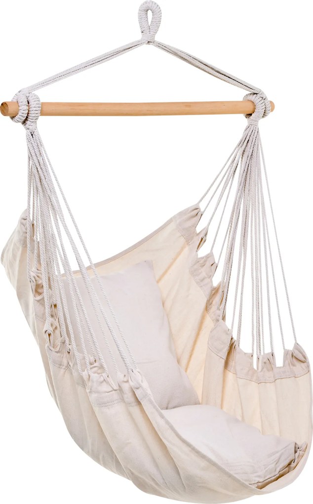 Outsunny Cadeira suspensa exterior cadeira de rede com 2 almofadas, interior e exterior, em tecido misto algodão, creme | Aosom Portugal