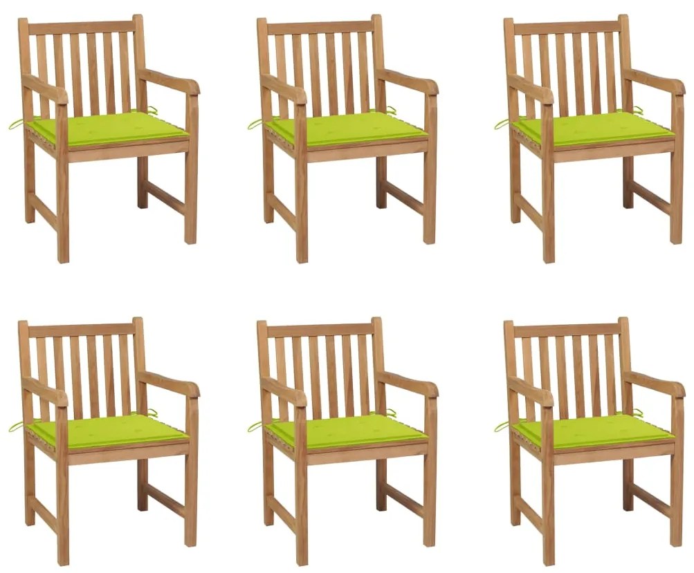 vidaXL Cadeiras de jardim almofadões verde brilhante 6 pcs teca maciça