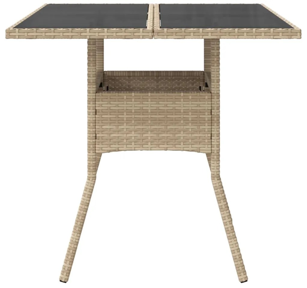 Mesa de jardim com tampo de vidro 80x80x75 cm vime PE bege