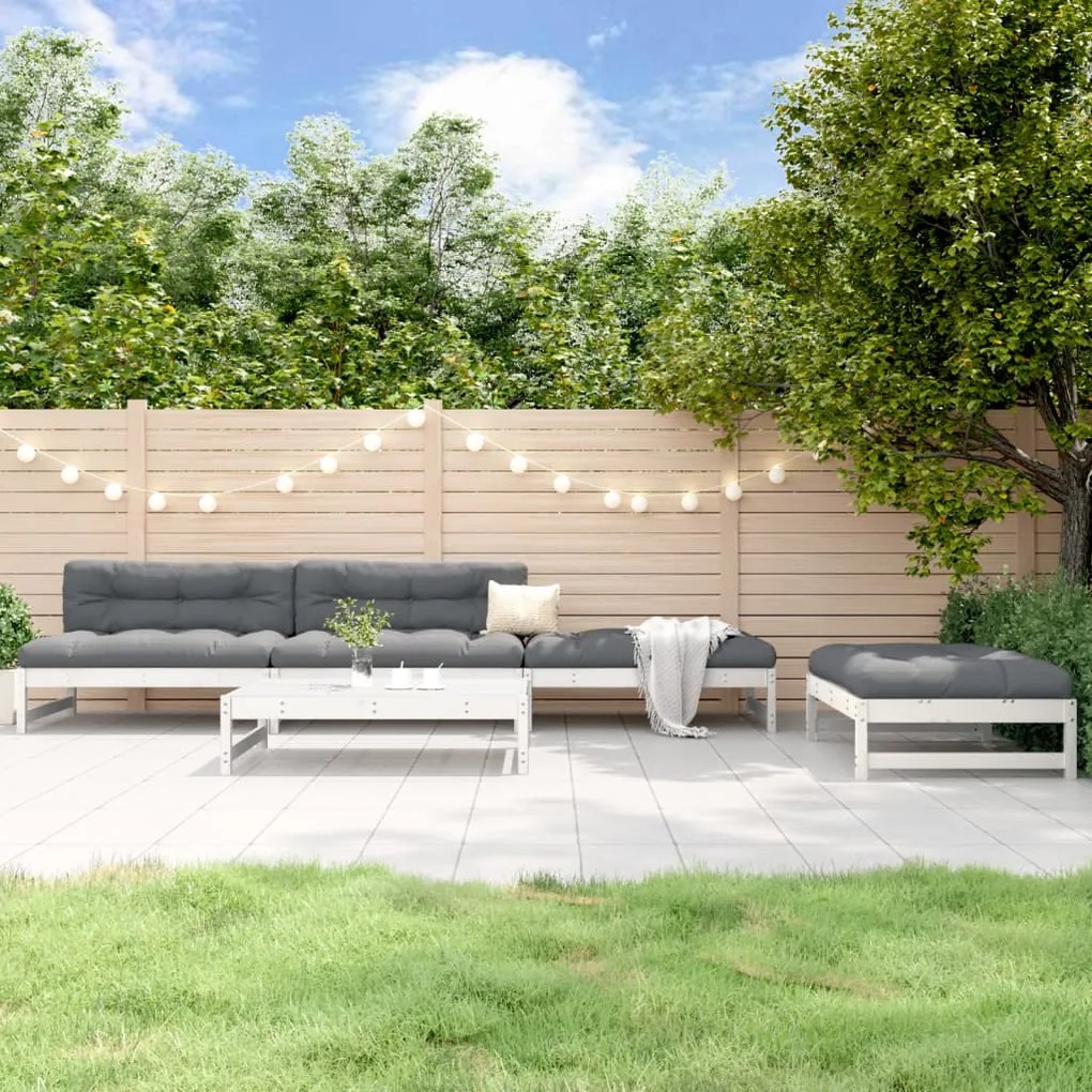 vidaXL 5 pcs conjunto lounge de jardim madeira de pinho maciça branco