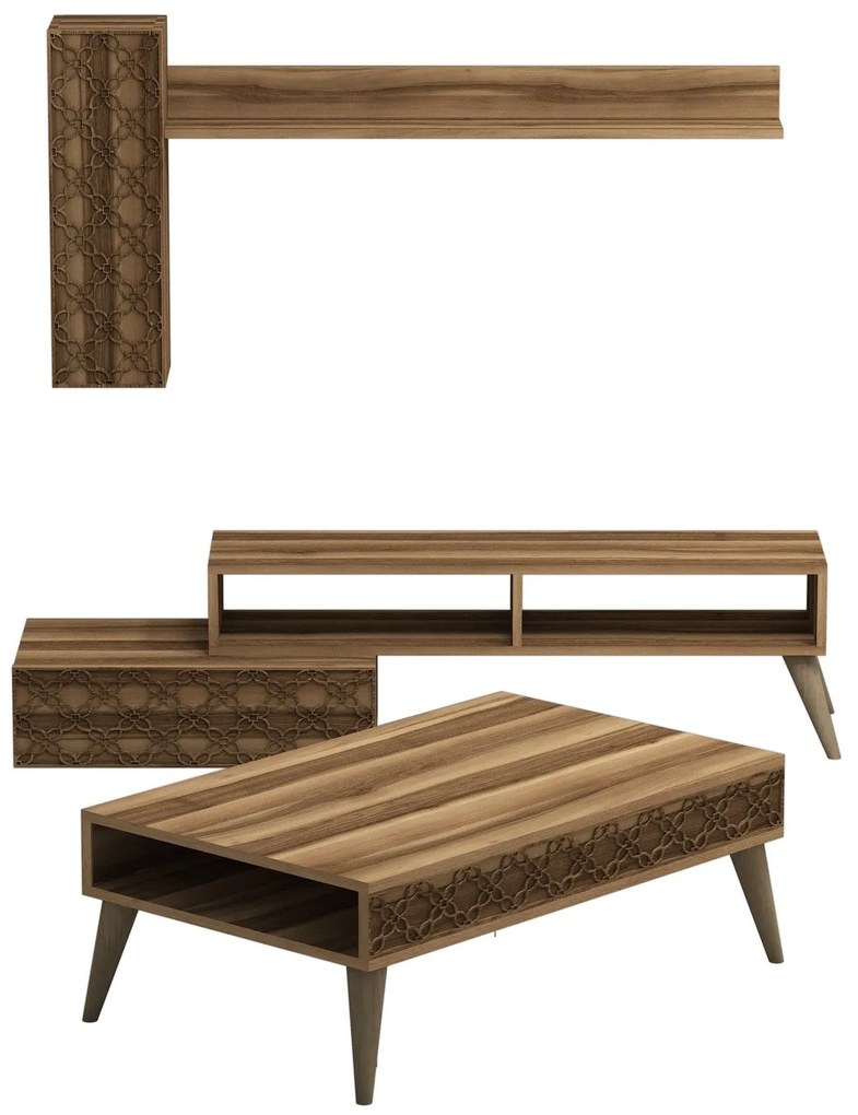 Conjunto de Mobiliário de Sala Planet – Nogueira – Tv Unit: 150x37x38