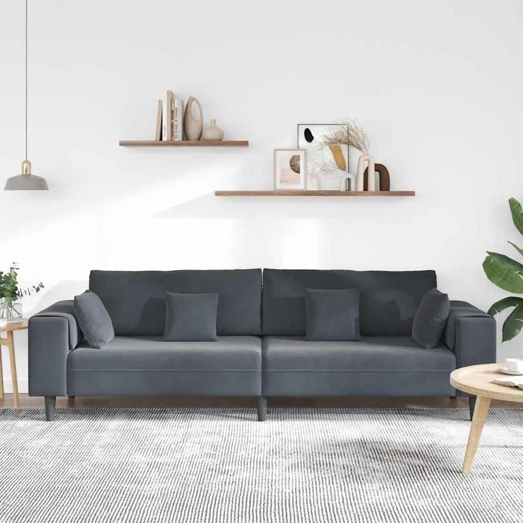 Sofá de Veludo com almofada com travesseiro Cinza Escuro 208 cm Veludo