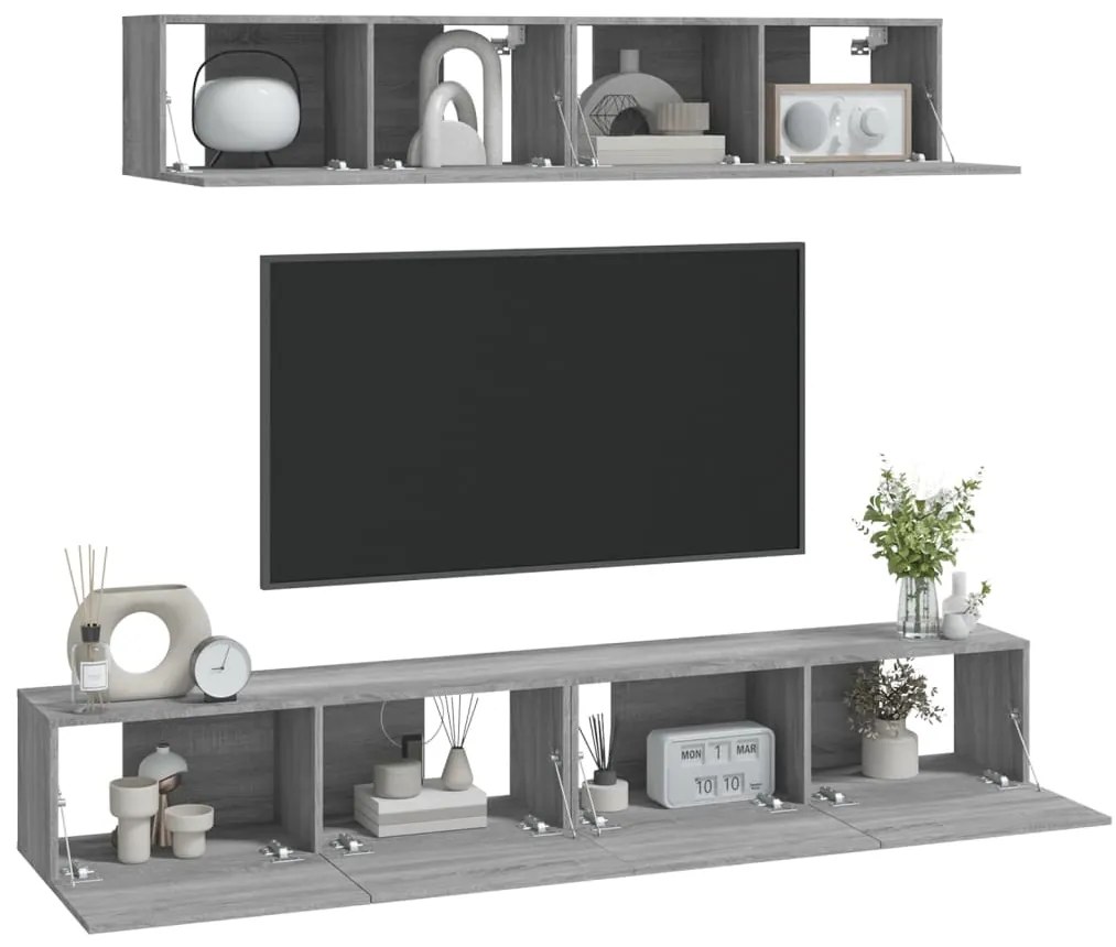Conjunto móveis de TV 4 pcs madeira processada sonoma cinza