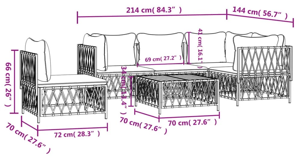 6 pcs conjunto lounge de jardim com almofadões aço antracite