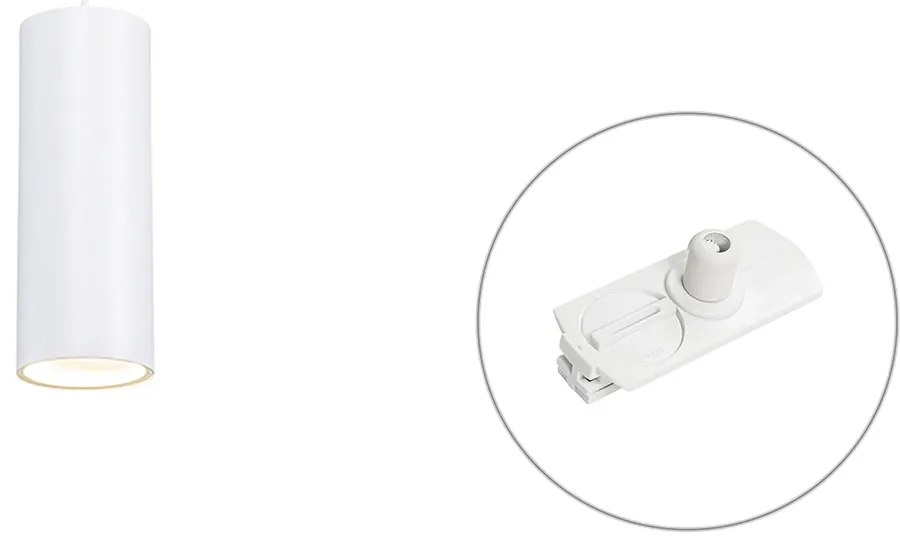 Candeeiro Pendente de Design Branco Incl. Adaptador de Calha Monofásico - Iconic Tubo