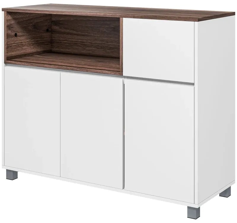 Aparador Flamour de 105cm - Nogueira/Branco - Design Moderno