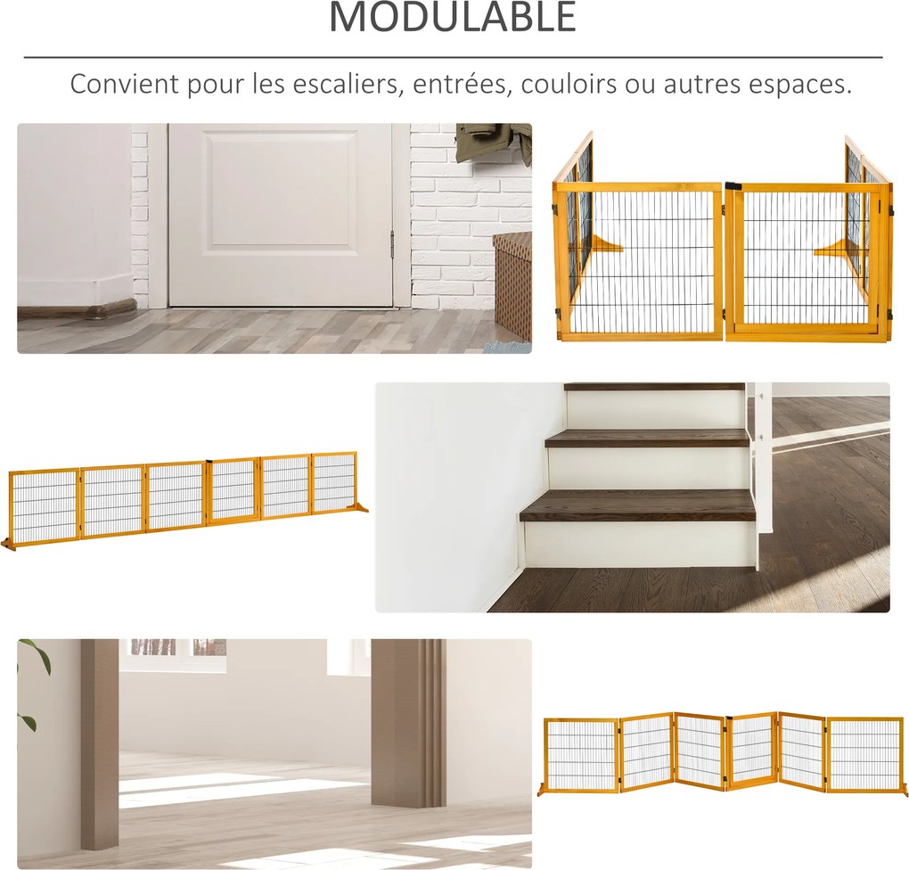 Barreira de segurança para cães, dobrável, com 6 painéis e pés removíveis, 432 x 36 x 70 cm, amarela